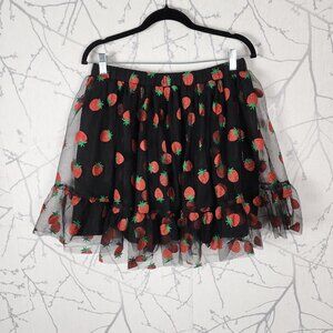 Smak Parlour NWT Metallic Strawberry Print Mesh Tulle Flowy Skirt